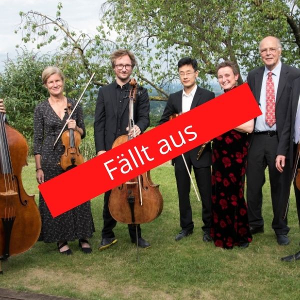 Ein Ensemble des Mainzer Kammerorchester und ein Schriftzug "Fällt aus"
